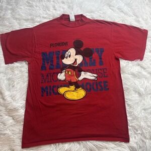 Vintage 1980s Disney Mickey Mouse Single Stitch Florida Travel Shirt Large Red